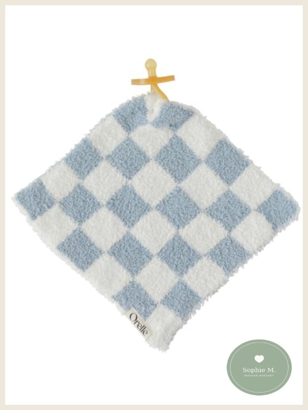 Checkered Baby Lovey Pacifier Holder Soft Feather Yarn 9x9 Newborn Gift